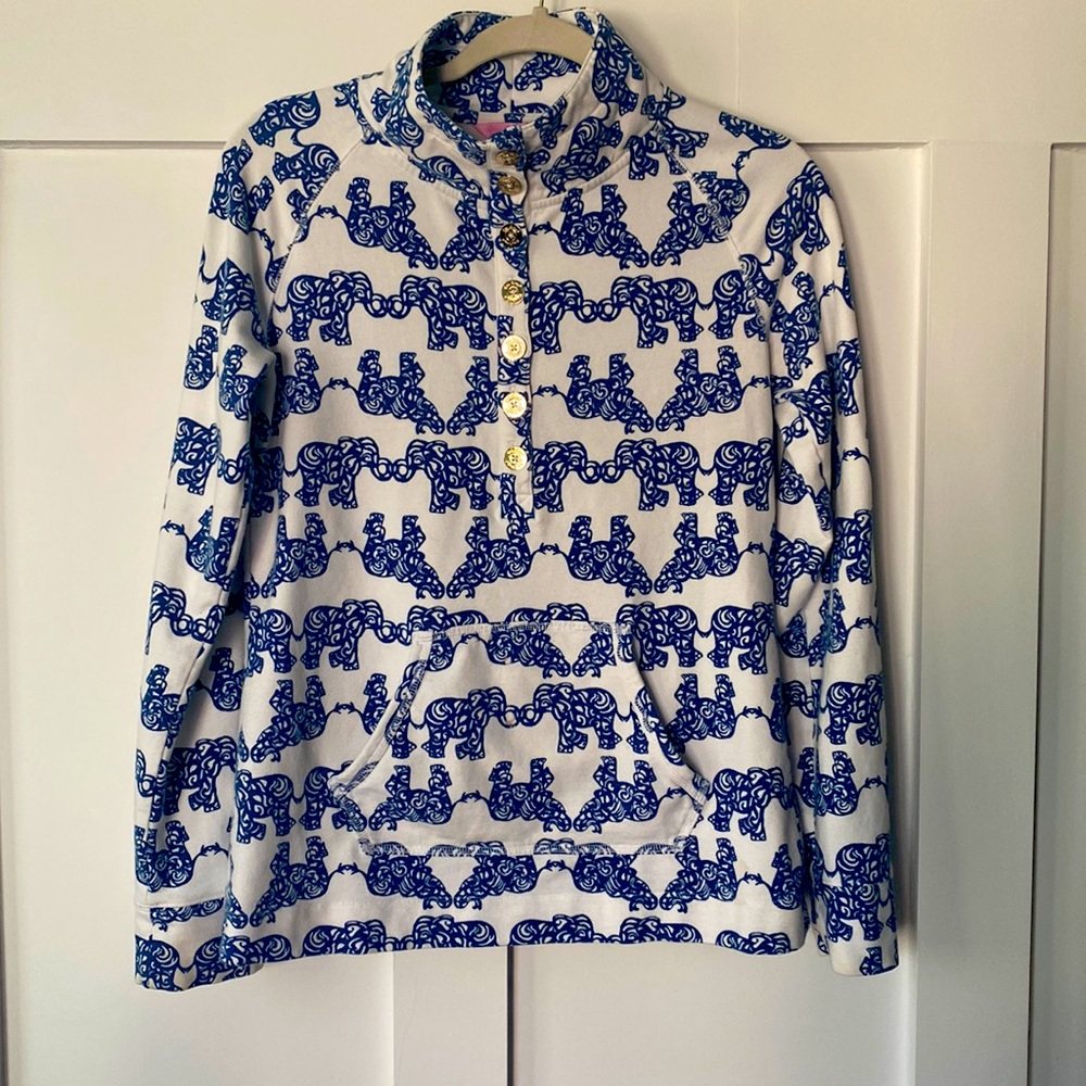 LILLY PULITZER Elephant Print Popover, Blue/White, Size S